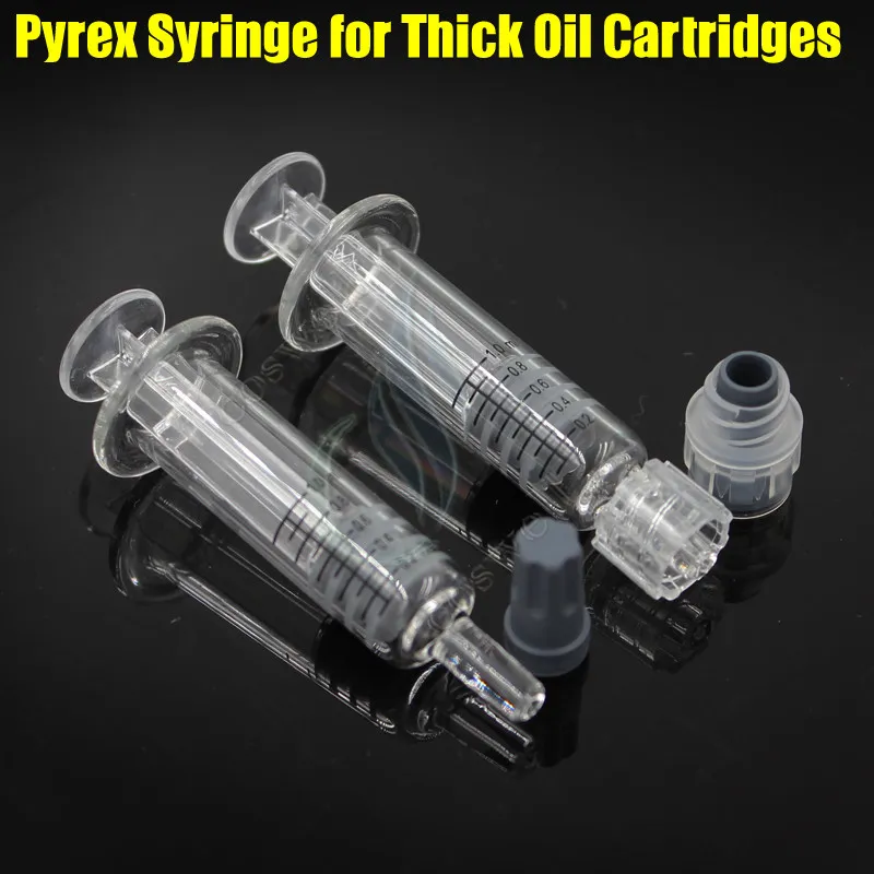 1 ML Luer Lock Pyrex Spuit Glas tip hoofd injector voor dikke Co2 Olie Cartridges Tank Clear Kleur BUD touch e cigs sigaretten verstuivers DHL