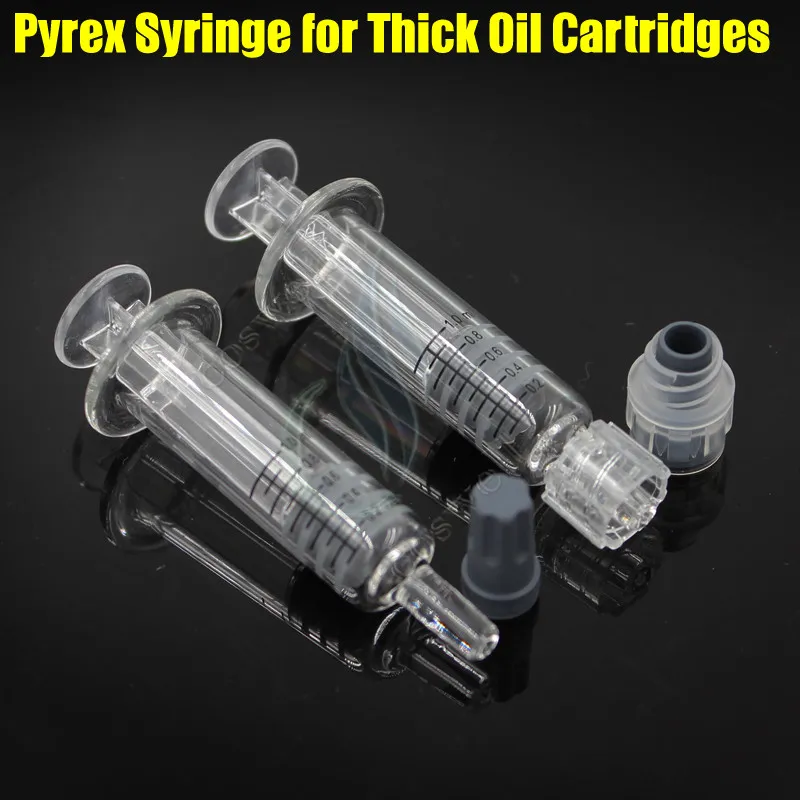 1ML Luer Lock Pyrex-spruta Glasspetshuvudinjektor för tjocka Co2-oljepatroner Tank Clear Color BUD touch e cigg cigaretter atomizers DHL