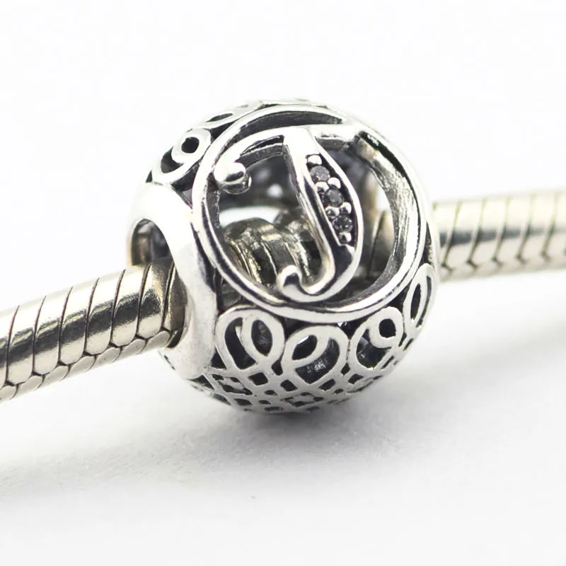 Pasuje Pandora Charms Bransoletka 100% 925 Silver Letter Charm Alfabet T Vintage Koraliki Kobiety DIY Biżuteria Hurtownie