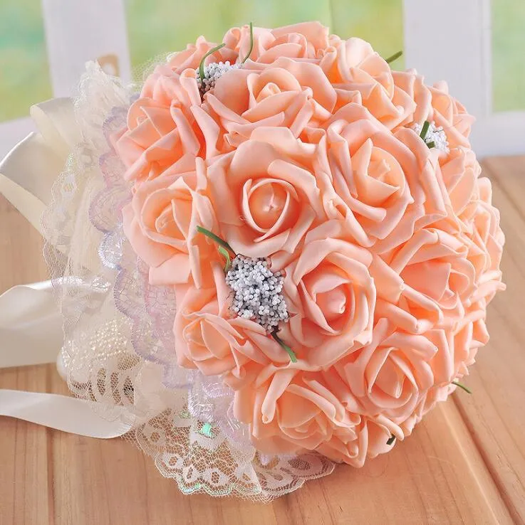 Beautiful Bridal Wedding Bouquet All Handmade Bridal Flower Wedding Bouquets Artificial Pearls Flower Rose Bouquet with gift 