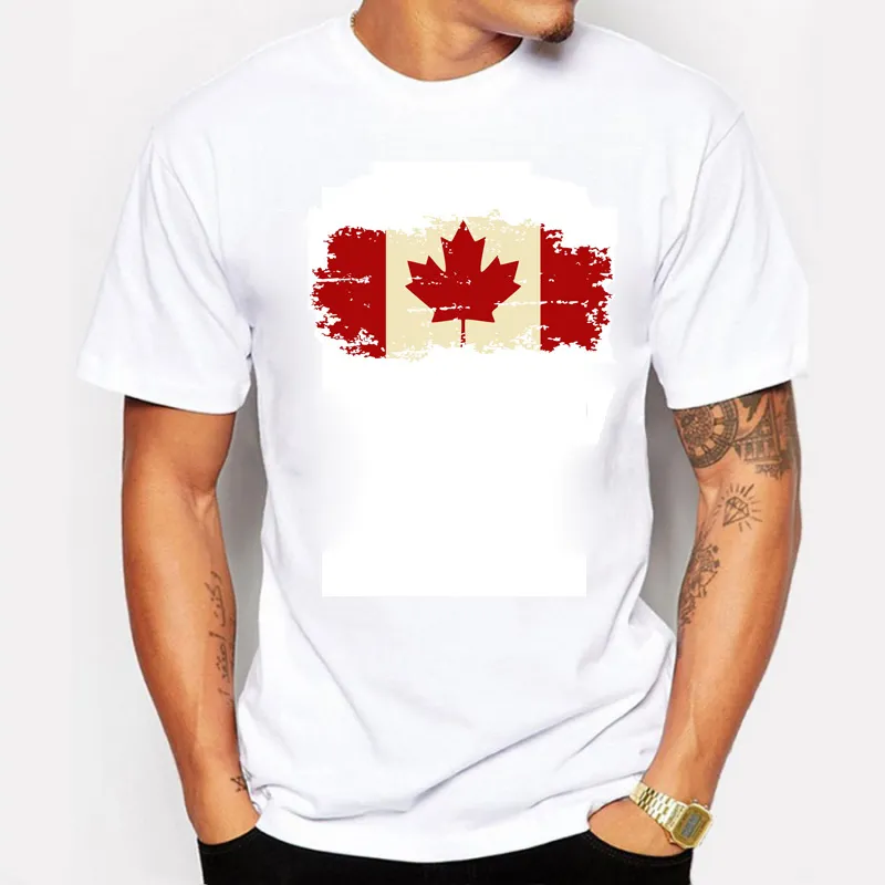 Kanada Flag Fashion Tee Shirts 100% Bomull Kortärmad T-shirts Kanadensiska Maple Leaf Summer Style Fitness Gym T-shirts Män