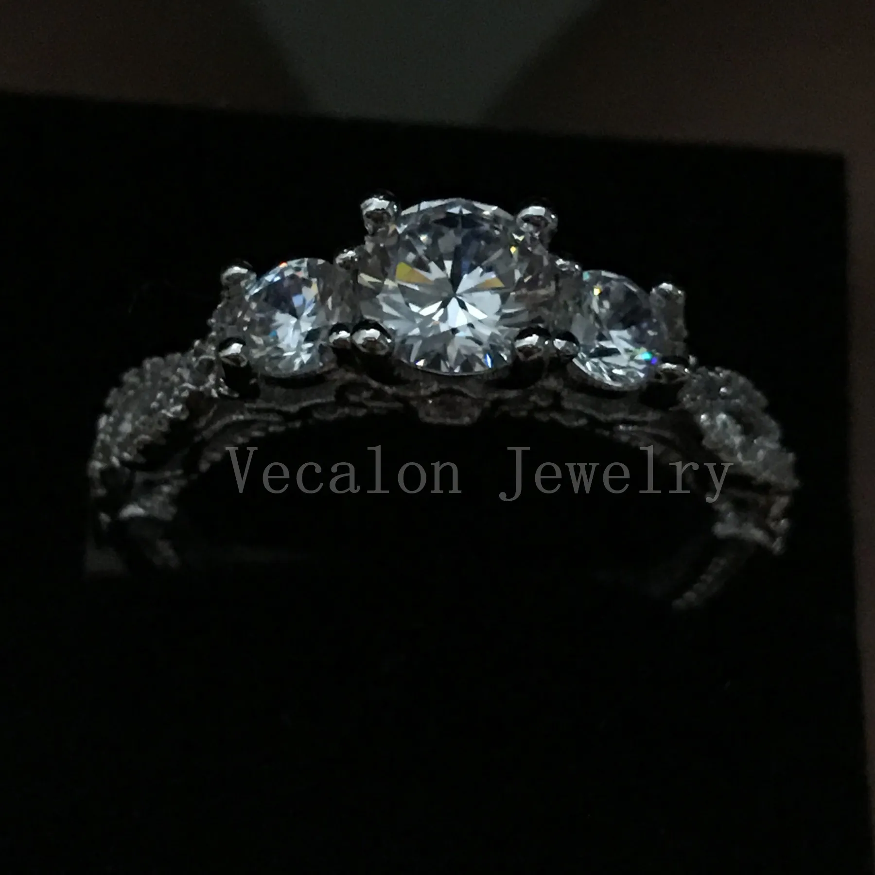 VECCALON Fashion Jewelry Vintage Engagement Band Band Anello le donne CZ Diamond Ring 925 Sterling Silver Silver Anello Femmina Anello