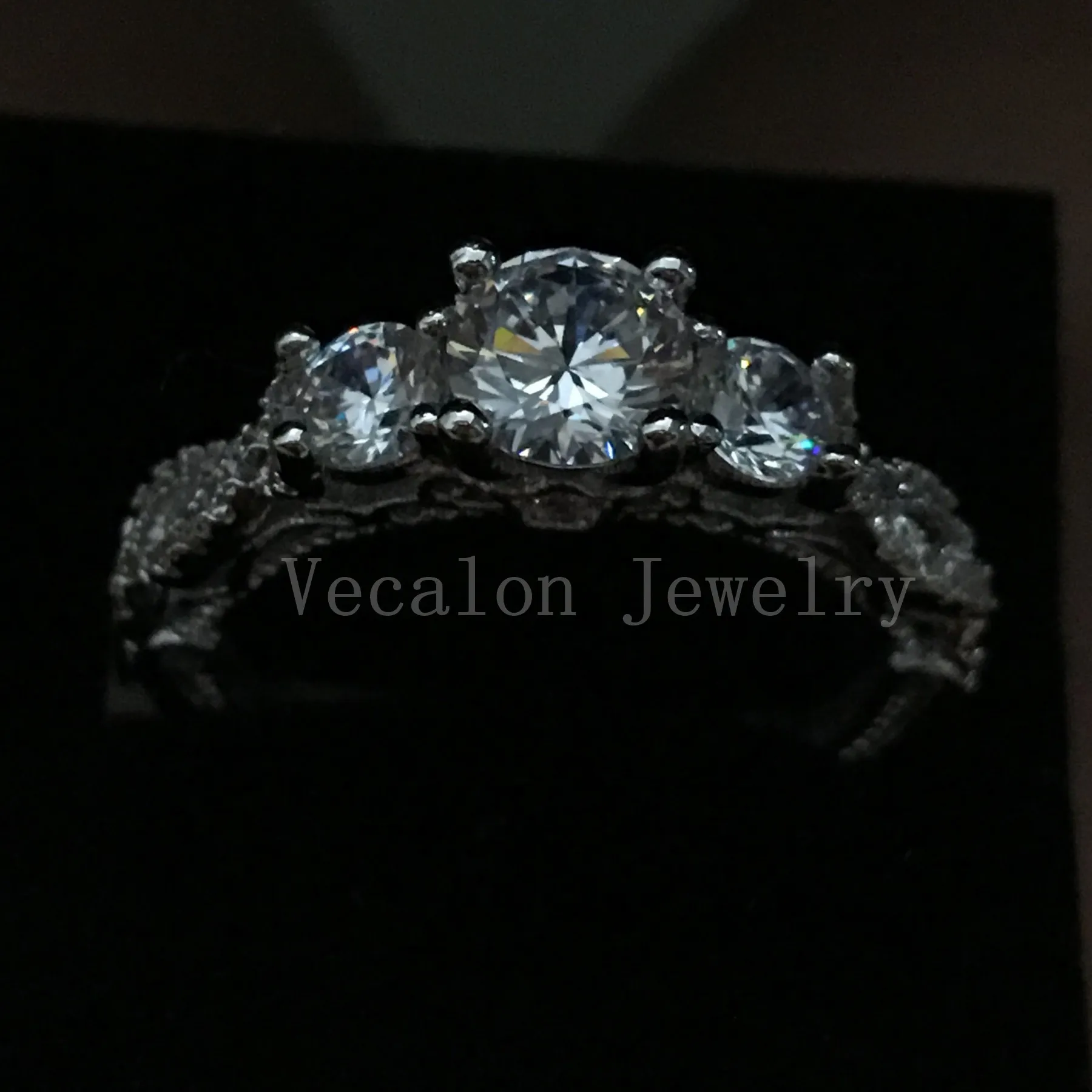 Vecalon ファッションジュエリーヴィンテージ婚約結婚指輪リング女性のための Cz ダイヤモンドリング 925 スターリングシルバー女性指リング