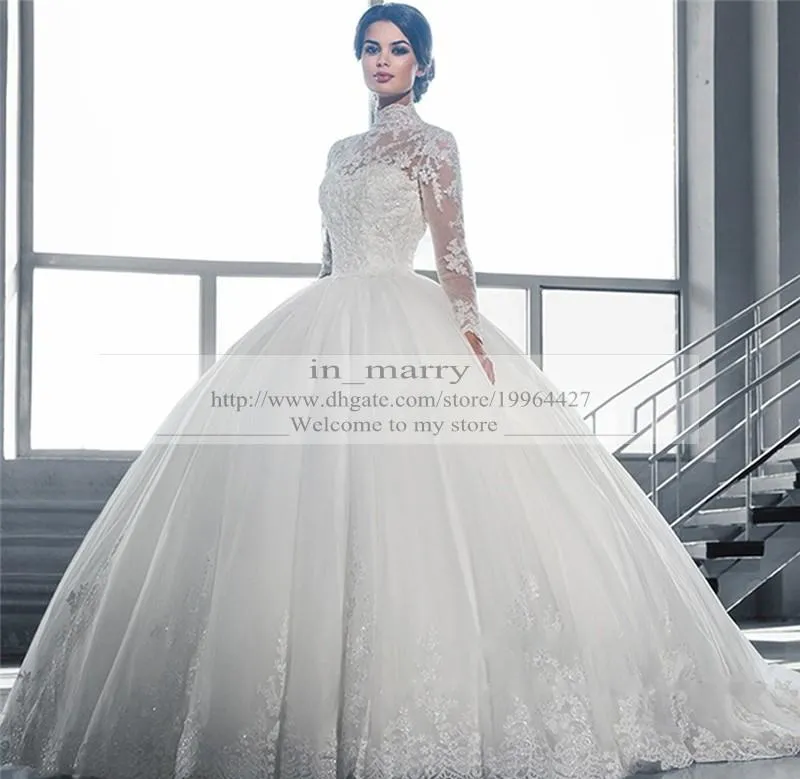 Elegant Victorian Long Sleeve Lace Ball Gown Wedding Dresses For Muslim  Women From Kalaqitrading, $131.91