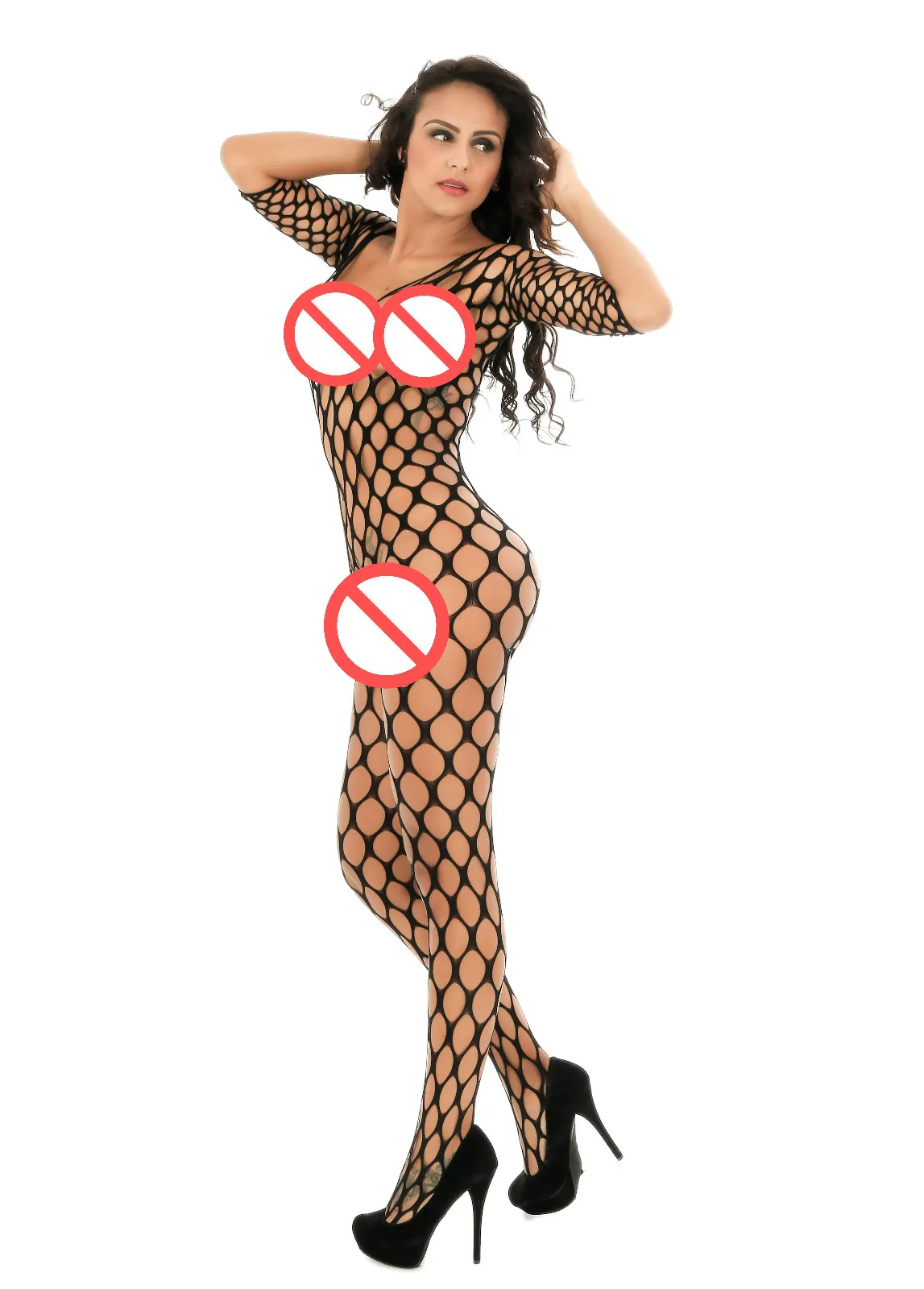 Collant Mujer Calzini sexy Donna Rete a rete Jambo Net Diamond Mesh Manica lunga Bodystocking Calze Lingerie erotica Tuta 271a