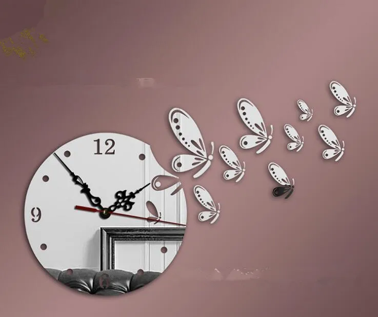 TV-Hintergrund Schmetterling Spiegel Wanduhr Quarzwanduhr Wandaufkleber