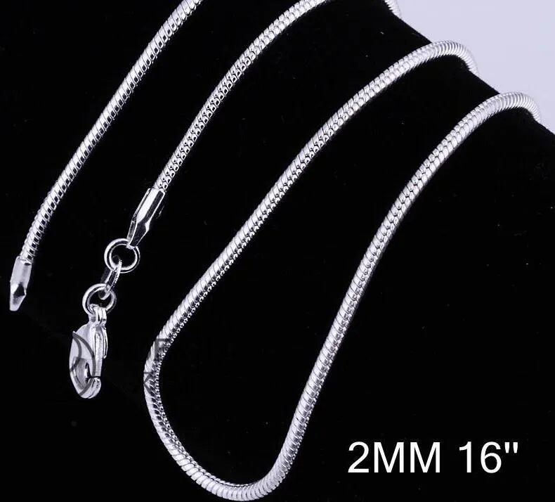 2MM 925 Sterling Silver Snake Chain Necklace 16 18 20 22 24 inch Chains Designer Necklace Jewelry Wholesale Factory Price