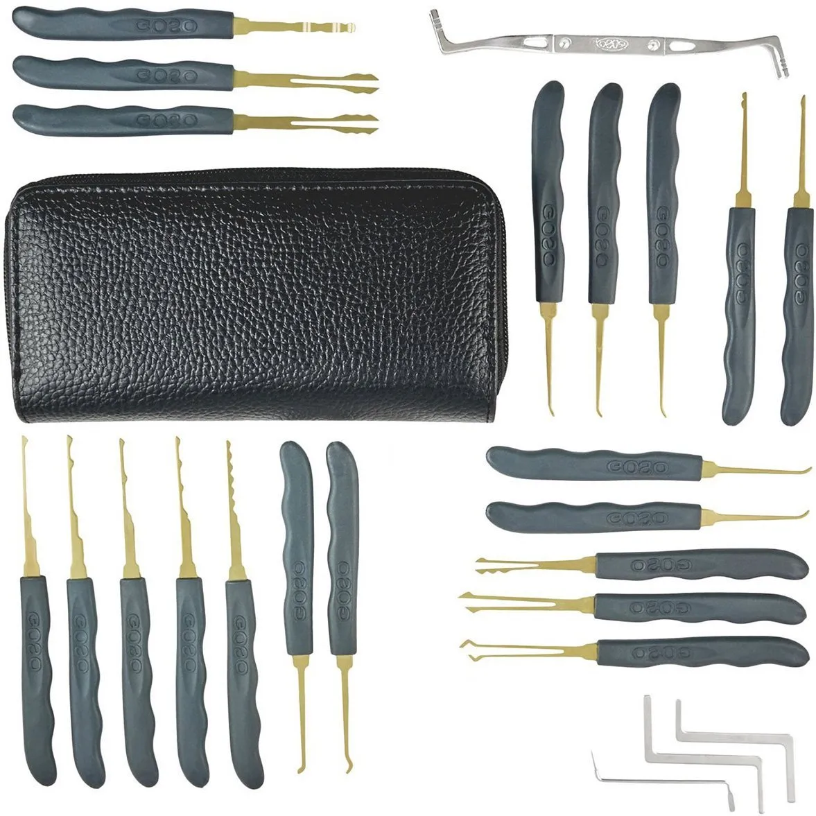 GOSO 24 Piece Lock Pick Tools Set Lock Picking Tools Unlocking Lockpicks  Tools Car Lock Opener Locksmith Tools with Leather Case