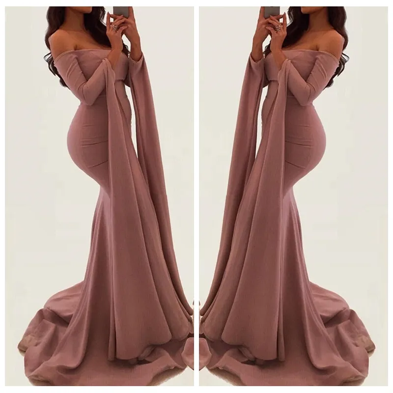 Unique 2018 Long Sleeves Mermaid Evening Gowns Sexy Off Shoulder Side Split Prom Dresses Cheap Formal Party Dress
