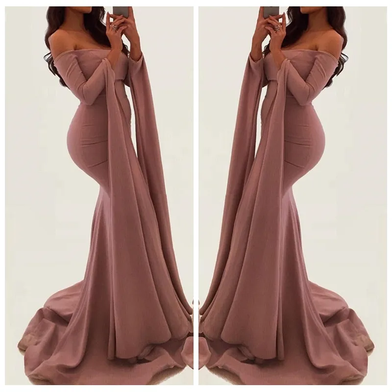 Einzigartige 2018 Long Sleeves Mermaid Abendkleider Sexy Off Shoulder Side Split Prom Kleider Günstige Formale Party-Kleid