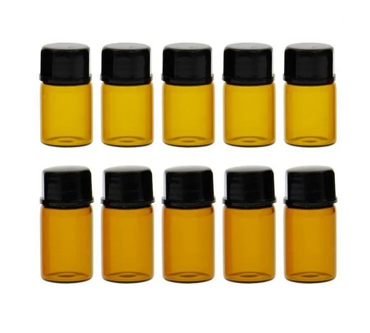 1 ml Puste Szkło Bursztynowe Butelki Butelki Butelki Fiolki z Cap Do Cosmetycznych Perfumy Essential Oil Butelki