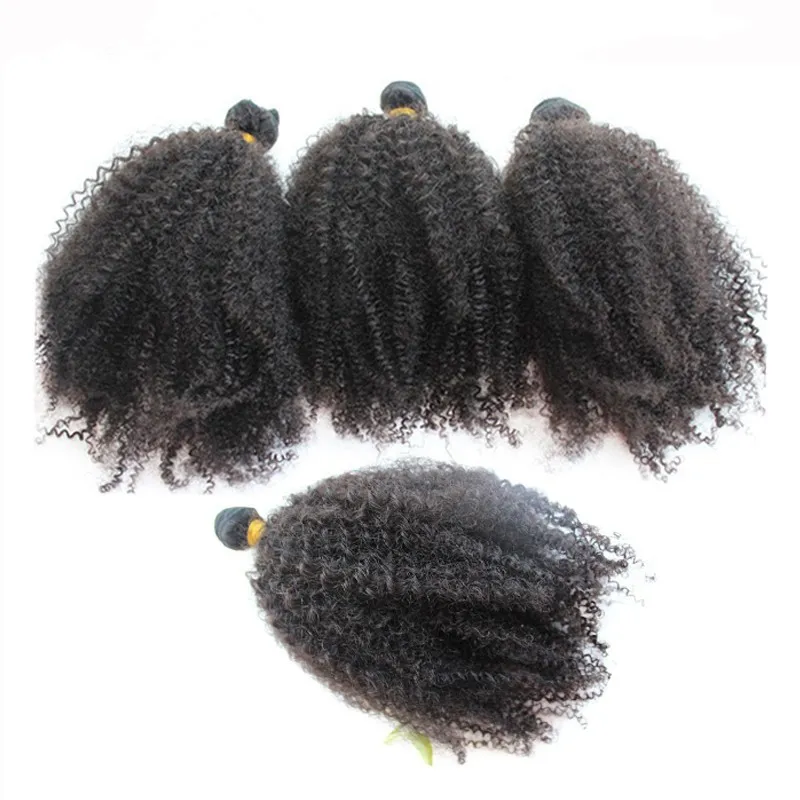 7A Human Hair Weave Brazilian Afro Kinky Curly With Closure Middle Three Part Lace Closure With Bundles 2269583