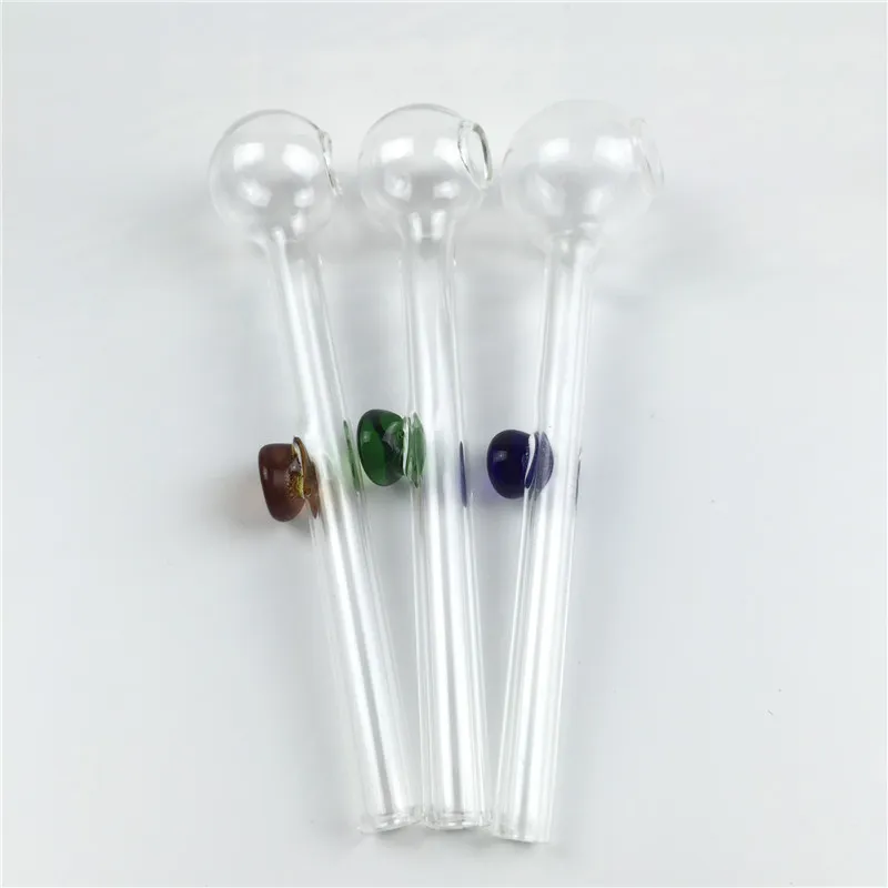 glass oil burner smoking pipes 10cm mini thick clear glass oil burer with colorful handle pyrex glass tube cheap hand pipes