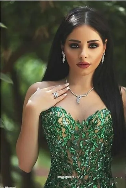 Vestidos de noite de sereia verde de estilo árabe, lantejoulas de pescoço da tripulação elegante disse que a festa do baile de baile Mhamad Long WEA7985111