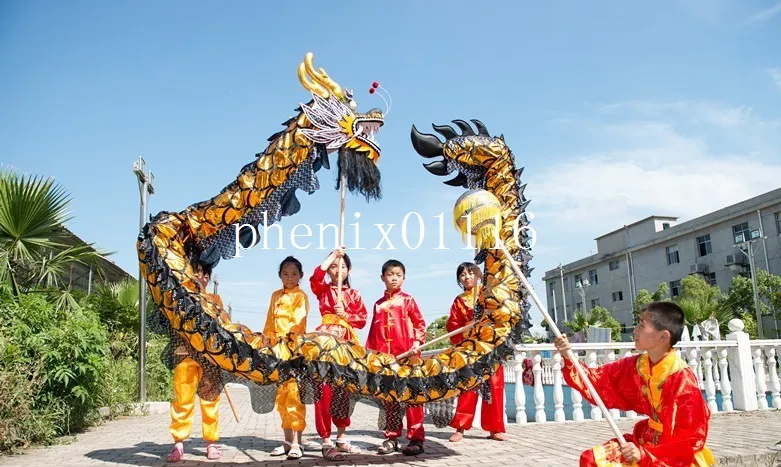 Dragon Dance Negro Golden Tamaño 6# 5.5m Folk Folk Performing Mascot Costums Shop Decor Arts Sports Festival al aire libre Holiday292q