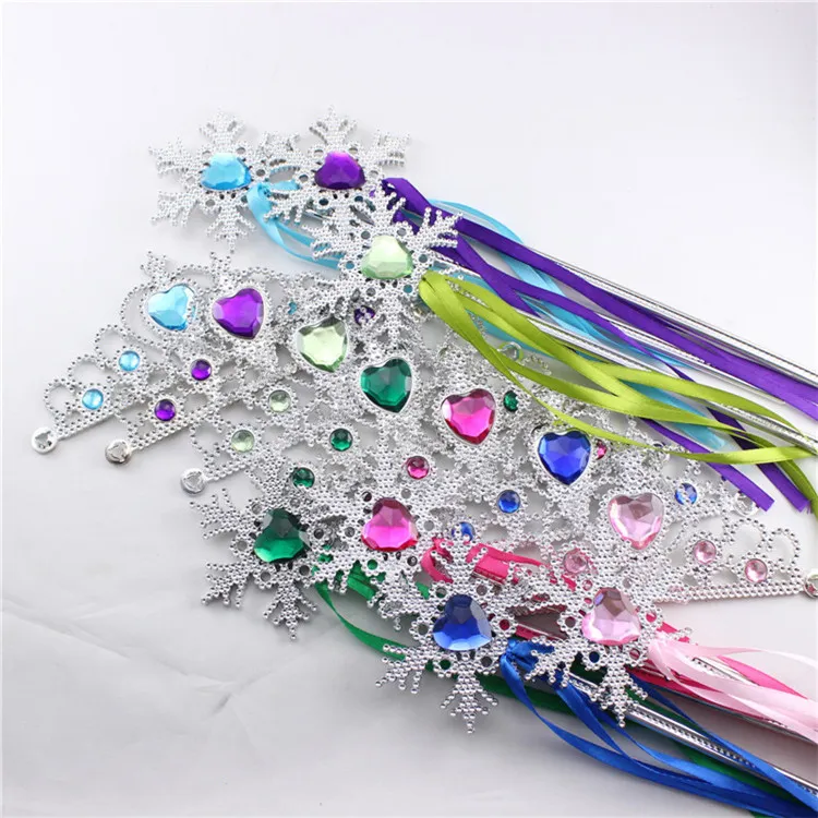 Sneeuwvlok Lint Wands Crown Set Fairy Wand Meisje Kerstfeest Sneeuwvlok Edelsticks Magic Wands Hoofdband Crown Tiara Kleurrijke IB298