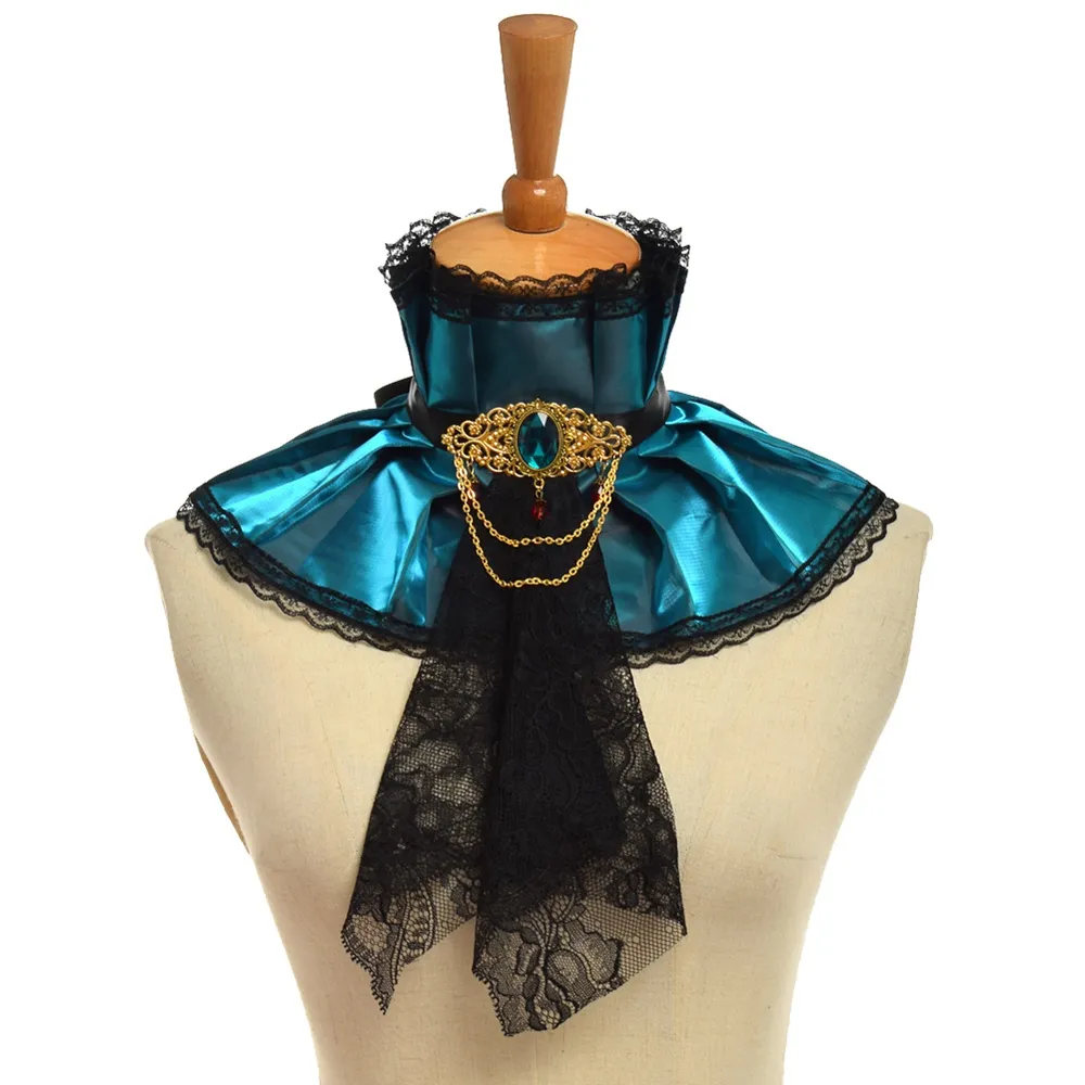 Steampunk Neck Ruff 레트로 유니esx 르네상스 뱀파이어 스타일 레이디 신사 Jabot Goth 빅토리아 분리 가능한 칼라 코스프레 액세서리