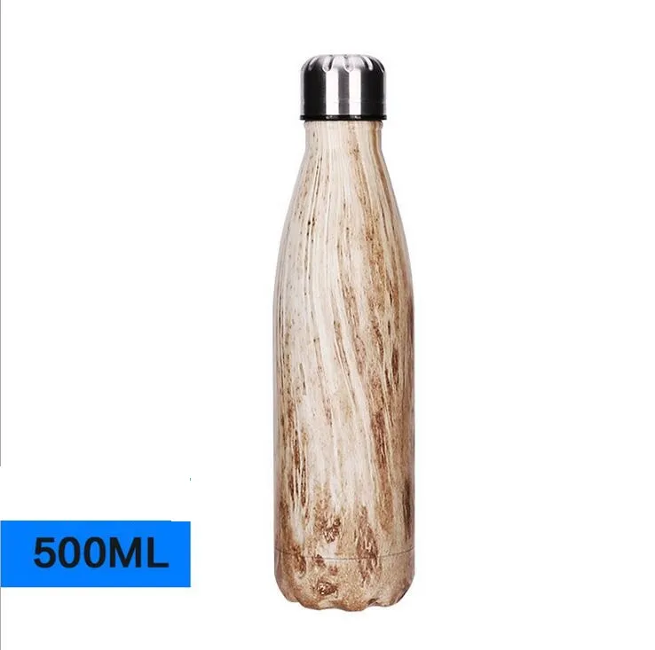 Wooden Color 17oz Cola Shape Vacuum Insulated Stainless Steel Water Bottle for Outdoor Sports Leopard Bowling Bottles camo drinking cup