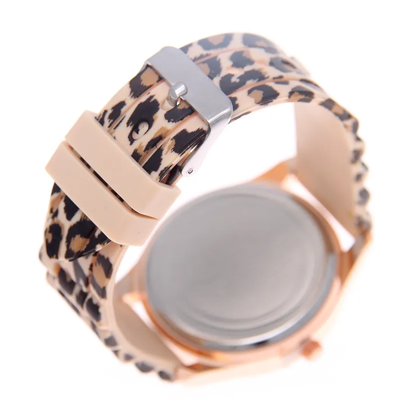 Heta nya grossistkvinnor Girls Genève Fashion Sexig Leopard Jelly Silicone Quartz Wristwatch Gift Fashion Women Watch J065