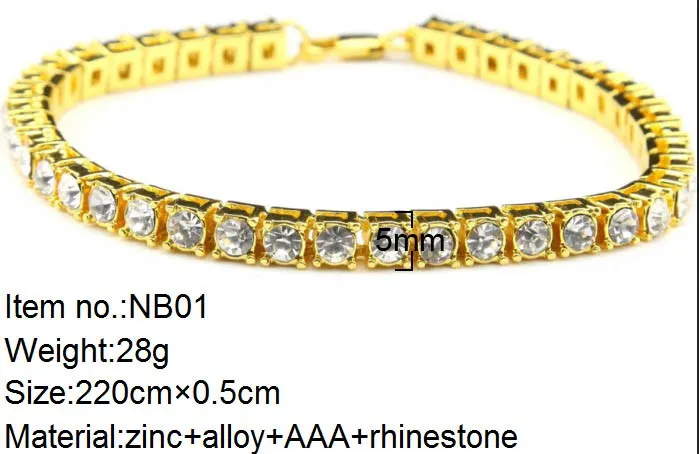 7/8/9inches Men Iced Out 1 Row Rhinestones Bracelet Men Hip Hop Style Clear Simulated Diamond Bangles HQ