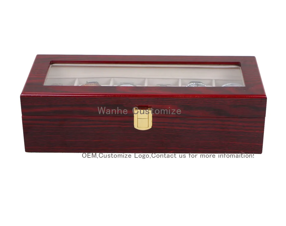 6 GRIDS SLOTS Senior Wood Paint Watches Display Case Package hela rutnät Klocka Display Box Storage Box Watch Case 6 Rangement B276J