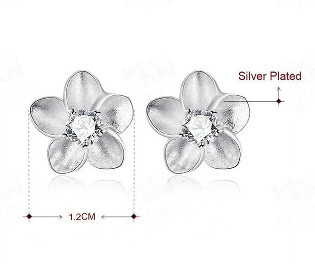 オーストリアクリスタルフラワースタッドイヤリング925シルバーメッキチャーム美しいジュエリーシミュレーションストーンイヤリング小さな花