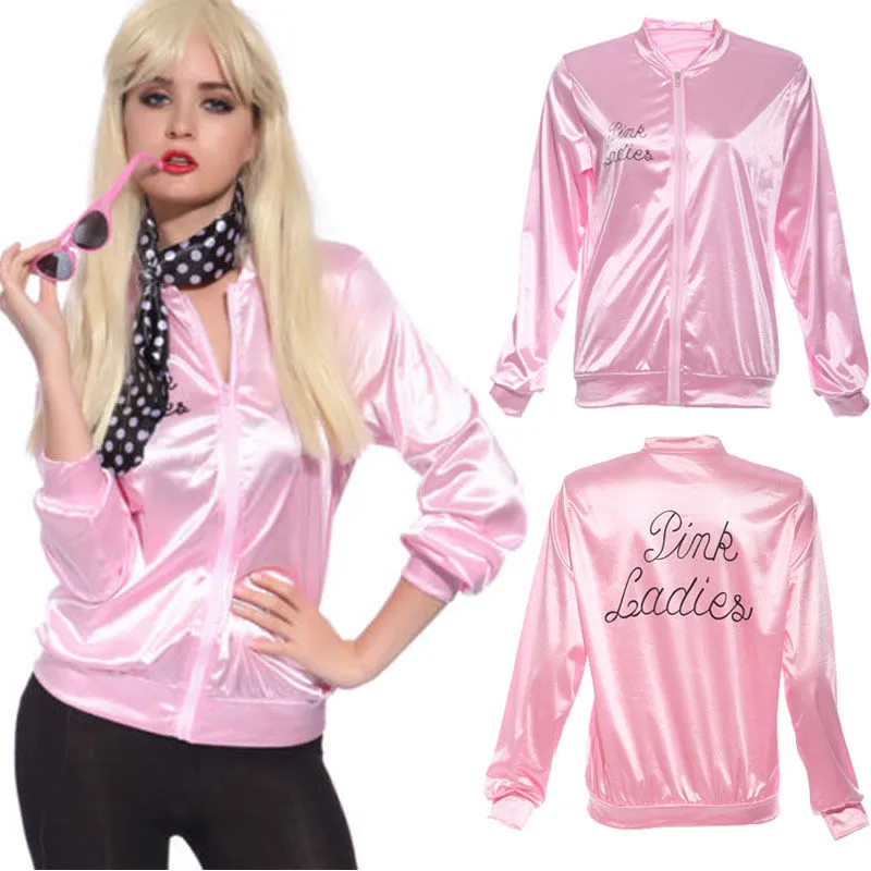 Vente en gros- 2017 New Halloween Pink Hoodies Lady Retro Jacket Womens Fancy Dress Costume Cheerleader Women Pink Autumn Clothing