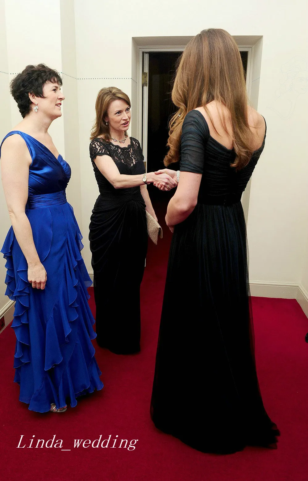 Jenny Packham Kate Middleton Navy Blue Evening Sukienka z krótkim rękawem Długa Backless Formalna Suknia Party Party