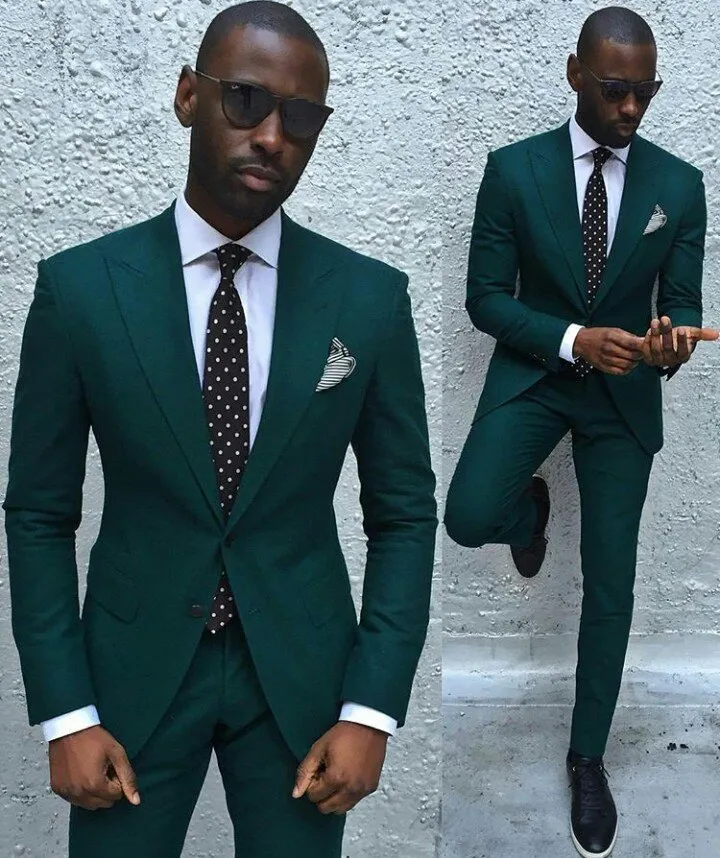 Handsome Hunter Green Men Suit Tuxedos For Wedding Two Pieces Groom Bridal Suits Custom Made Groomsmen Suits Jacket+Pants