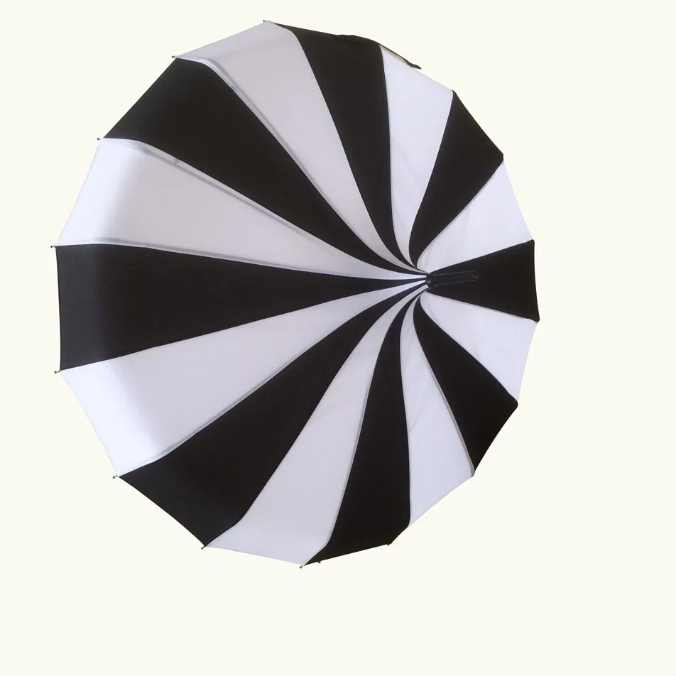 lot Creative Design Zwart en wit gestreepte golfparaplu langdocht Rechte Pagoda Umbrella2448571
