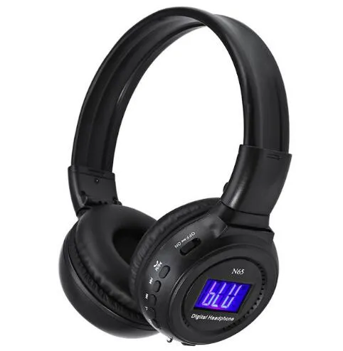 Auricolare Bluetooth N65 Digitale 4 in 1 Auricolare stereo wireless pieghevole multifunzionale per bassi profondi con microfono Radio FM LCD