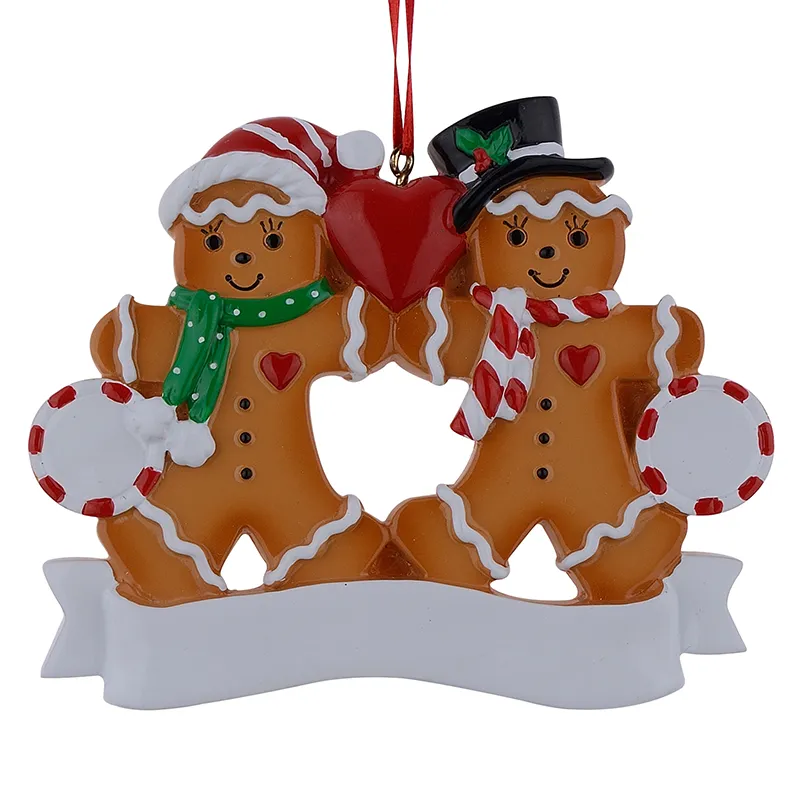 Maxora Resin Gingerbread Family من 2 حلي عيد الميلاد مع التفاح الأحمر كهدايا مخصصة للمواد الجديدة للعطلات والمنزل ديكور المنزل