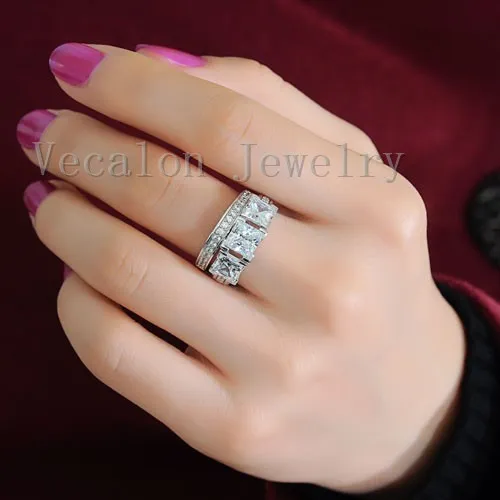 Vecalon Handmade fashion ring wedding band ring for women 6ct Cz diamond ring 925 Sterling Silver Female Engagement Finger ring