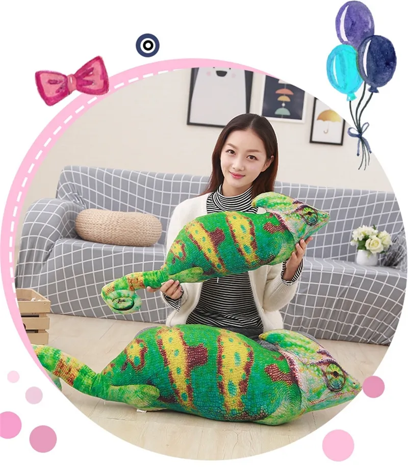 Dorimytrader 시뮬레이션 동물 카멜레온 플러시 장난감 만화 마련된 도마뱀 동물 베개 인형 생일 선물 100cm dy6721381