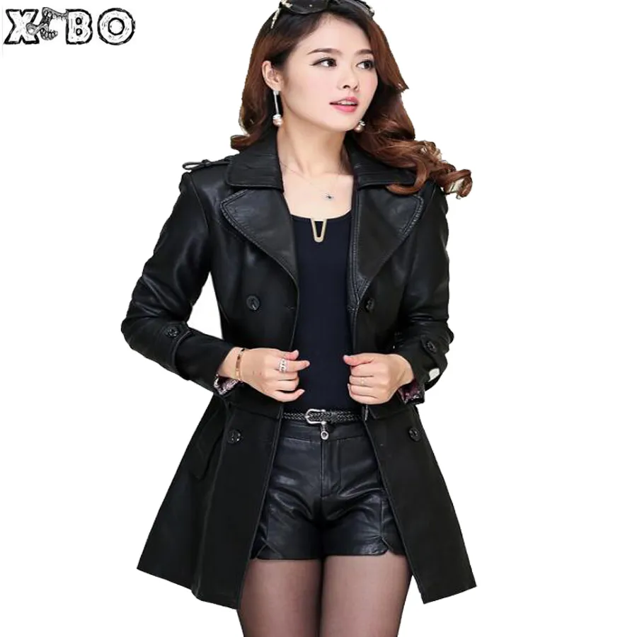 Wholesale-5XL 2016 New Women Leather jacket with real fur collar 2 Uses For Short And Long Leather Coat Women Leather Jackets Plus Size