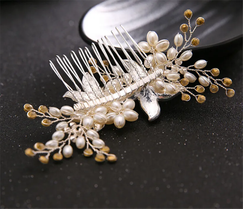 Vintage Wedding Bridal Hair HEMBECE Srebrny kryształowe akcesoria do włosów dhinestone kwiat Pearl Biżuter Pałąk korona Tiara PR3291276