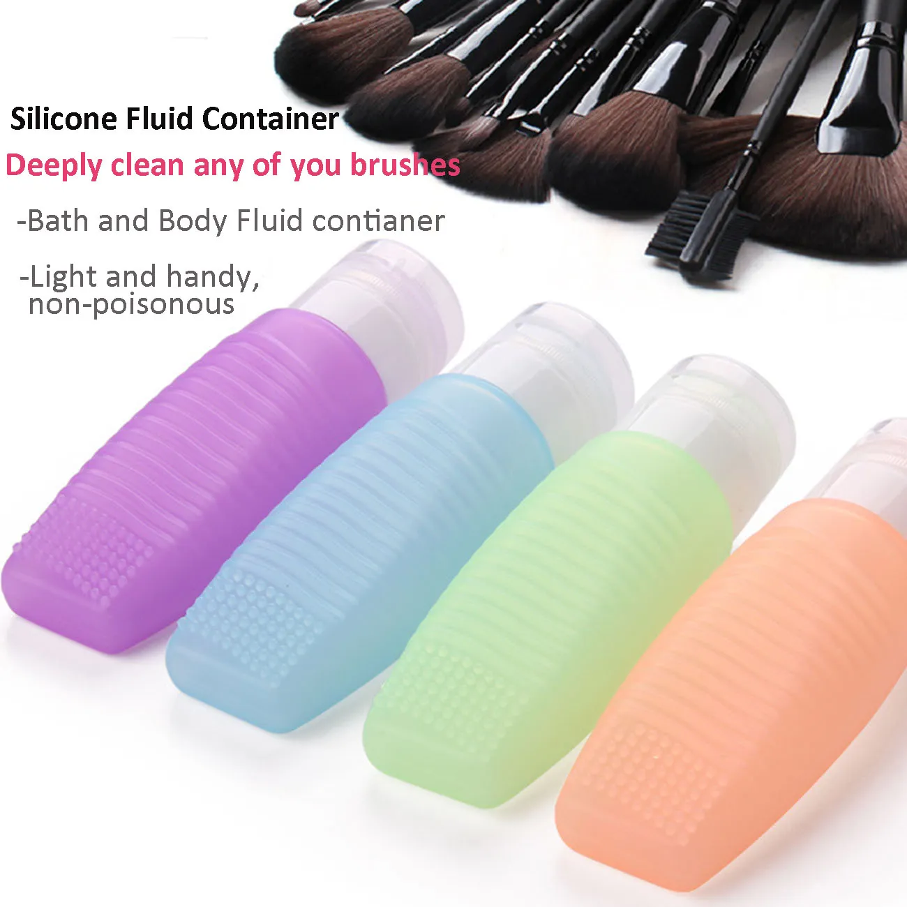 Conjunto de 4colors Recipiente de garrafa de silicone com função de lavadora de escova Make up tool