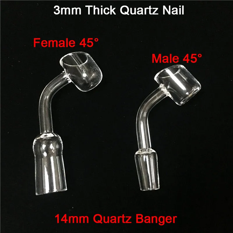 MOQ är 1 styck verklig 3mm tjock kvartspik 10mm 14mm 18mm Joint Thermal Quartz Banger 90 45 grader Domeless Quartz BA9084563