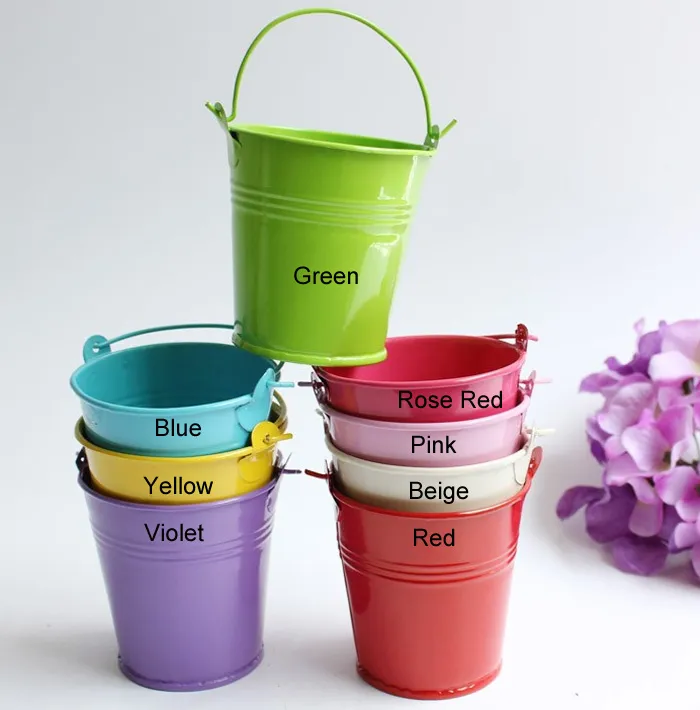 30st Colorful Mini Tin Pail Bucket, Candy Gift favorispaket Tinnplatta för bröllopsfest Souvenirs Gåva till gäst 3 Storlek Partihandel
