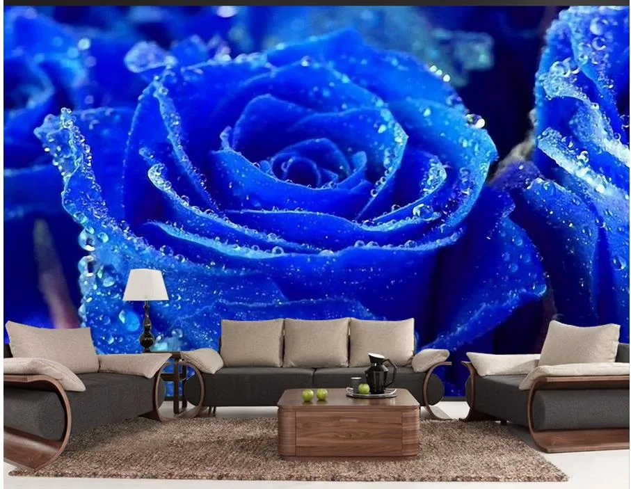 3D Anpassad tapet Blue Rose TV Wall Wallpaper 3D Väggmålningar Bakgrund för vardagsrum