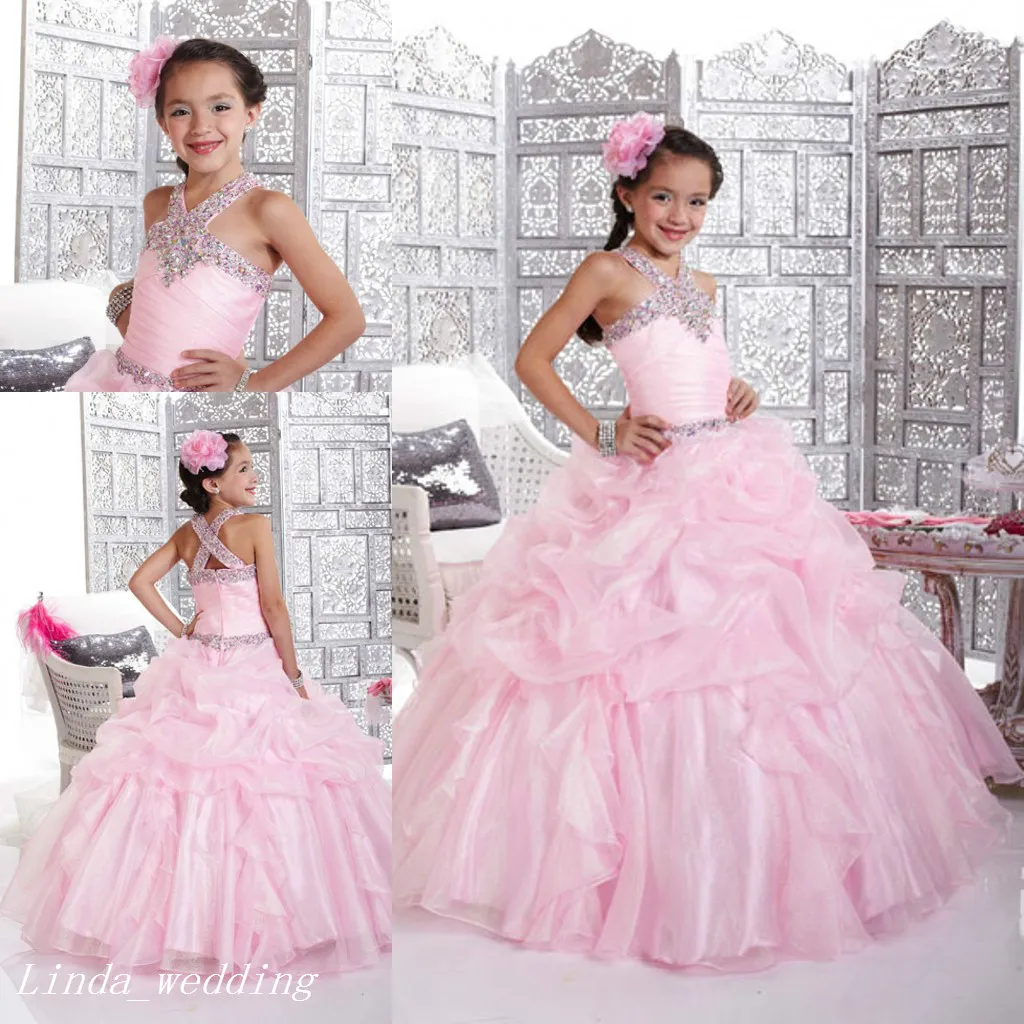 Rosa Sparkly Girl's Pagant Klänning Prinsessan Boll Gown Rhinestone Party Cupcake Prom Klänning För Ung Kort Flicka Pretty Dress For Little Kid