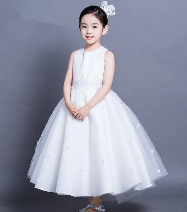 Dziewczynka suknia ślubna Najwyższej Jakości Dziewczyny Białe Koronki Koronkowe Suknie Eleganckiej Dziewczyny Urodziny Ubierz 1-10 lat