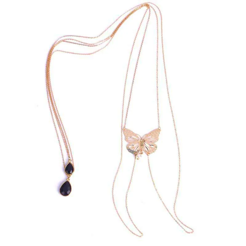 Groothandel-hot sexy bikini lange ketting lichaamsketen blote back gouden vlinder hanger lichaam sieraden NE147