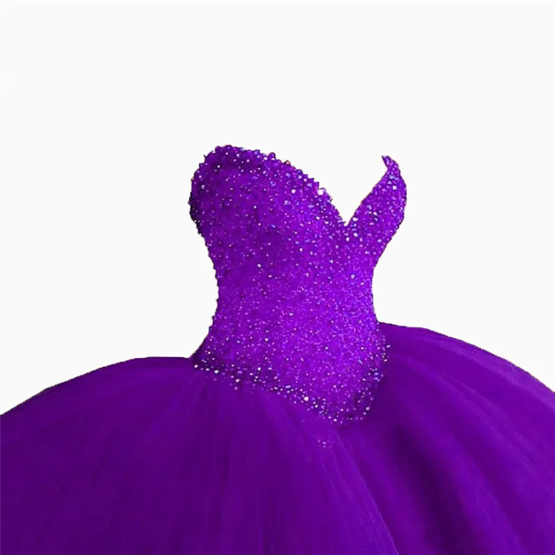 2017 Sexy Sweetheart Crystal Ball Gown Quinceanera Klänningar med Beading Sequin Tulle Plus Size Sweet 16 Dress Vestido Debutante Gowns BQ7-4