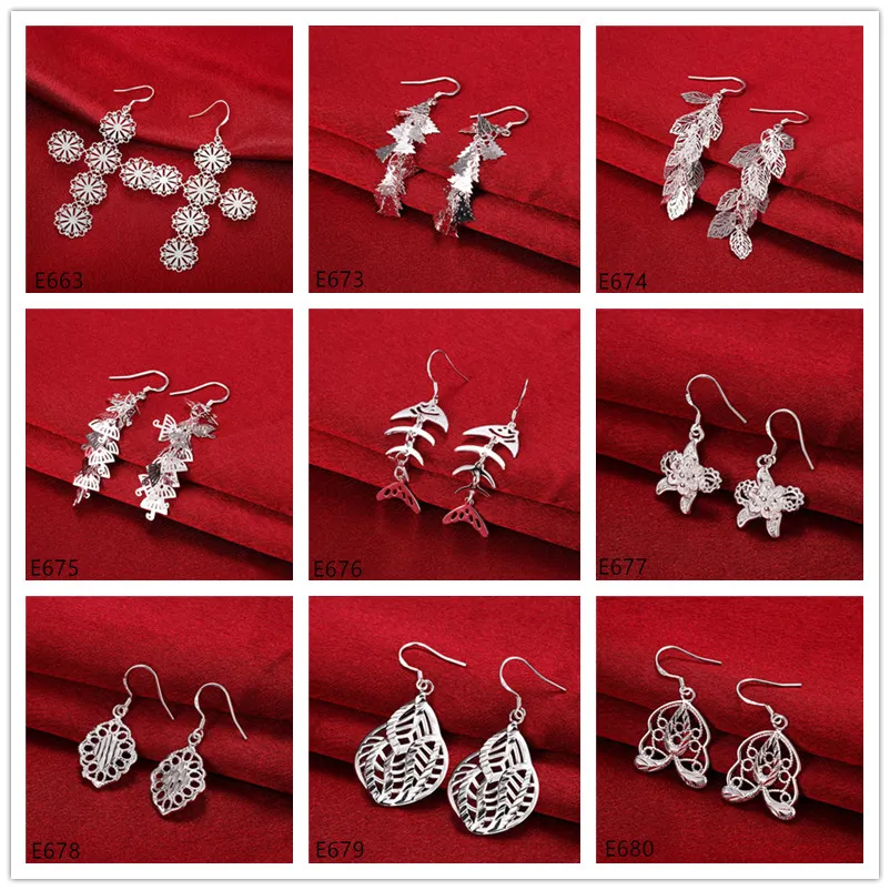 women's sterling silver plated earring 10 pairs a lot mixed style EME55,wholesale fashion 925 silver plate Dangle Chandelier earrings