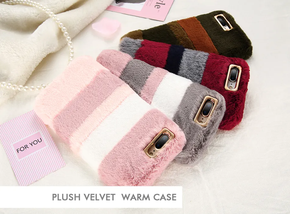 Ciepła futerkowa skrzynka dla iPhone 7 8 plus X Case Luksusowe Pluszowe Velvet Winter Women Silikonowa pokrywa dla iPhone 6 6S plus 5 5s SE Case