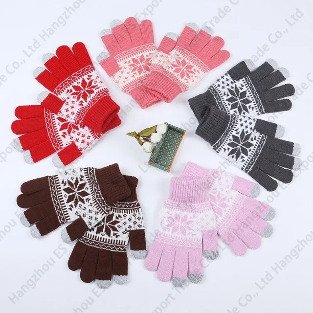 Winter Touch Screen Gloves Snowflake Knitted Five Finger Glove Unisex Style Soft And Warm