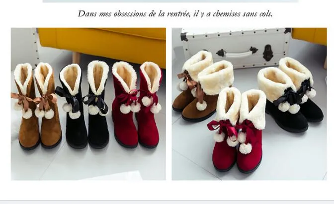 Stivali da donna Stivali invernali caldi da neve Botas Stivaletti con lacci in pelliccia Mujer Scarpe invernali da donna nere