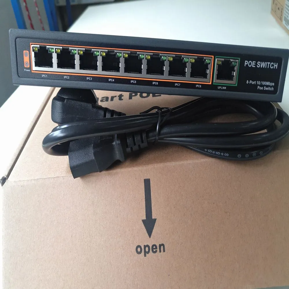 Freeshipping Высокопрофессиональный 8-портовый 100 Мбит / с IEEE802.3af POE Switch / Injector Power over Ethernet Сетевой коммутатор для IP-камер VoIP-устройств