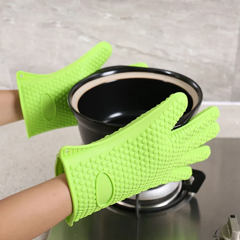 New Silicone BBQ Gloves Anti Slip Heat Resistant Microwave Oven Pot Baking Cooking Kitchen Tool Five Fingers Gloves WX9116110827